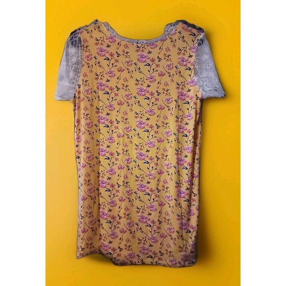 New KATE MALLORY Medium Yellow Floral Lace Pullover Tunic Top Cr60 Excellent - Picture 4 of 5
